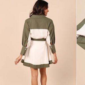 Olive & White Belted Mini Dress